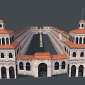 Grand European style Architecture With Red Tile Roofs Arched Windows Bell Towers And Stone Walls