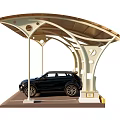 Modern Outdoor Carport Design With Curved Roof And Black SUV Vehicle