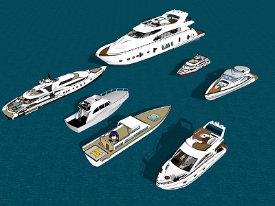 Various Styles Of Luxury Yachts Displayed On Blue Background 3d model