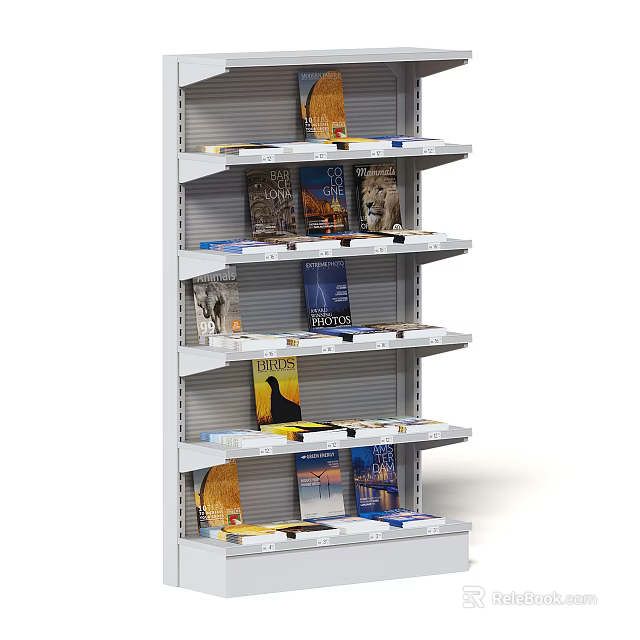 White Display Shelves With Neatly Arranged Books For Retail Store Showcase 3d model 