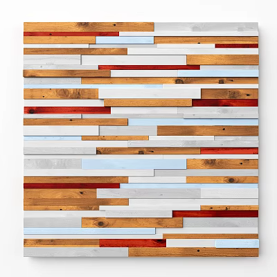 Colorful Wooden Plank Wall with Horizontal Multi Colored Strips for Interior Decor 3d model