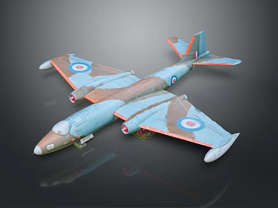 Vintage Military Aircraft Blue And Brown Camouflage Round Insignia On Wings Side View Reflective Surface 3d model