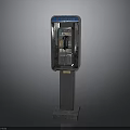Vintage Public Phone Booth With Blue Top Silver Frame And Interior Phone