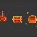 Red And Yellow Building Block Decorative Ornament Set With Traditional Chinese Spring Character Patterns