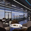 Modern Fitness Gym Interior With Treadmills Ellipticals Dumbbells And Bright Lighting