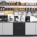 Cafe Bar Interior With Coffee Machines Coffee Tea Cups And Bean Jars On Shelves