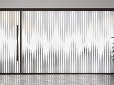 Modern Sliding Glass Partition With Vertical Striped Design Metal Frame And Plant 3d model