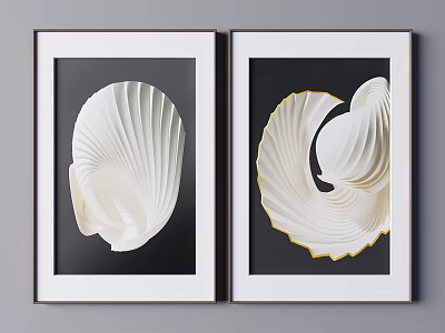 Framed Shell Wall Art With White And Cream Shells On Black Background 3d model