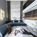 Modern Open Concept Living Dining Room With Sofa Dining Table Wooden Cabinets And Decorative Plants