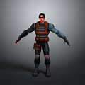 3D Male Character And Warrior With Black Orange Costume Arm Guards Belt And Sunglasses