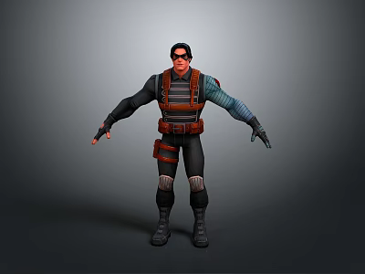 3D Male Character And Warrior With Black Orange Costume Arm Guards Belt And Sunglasses 3d model