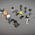 Game And Movie Cartoon Characters In Various Professional Costumes Standing With Arms Outstretched