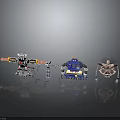 Sci-Fi Robot Characters And Mechanical Creatures With Silver Blue Red Mechanical Structures On Dark Background 3d model