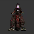 Game Movie Character 3D Model With Open Mouth Red Patterns And Dorsal Fins Design