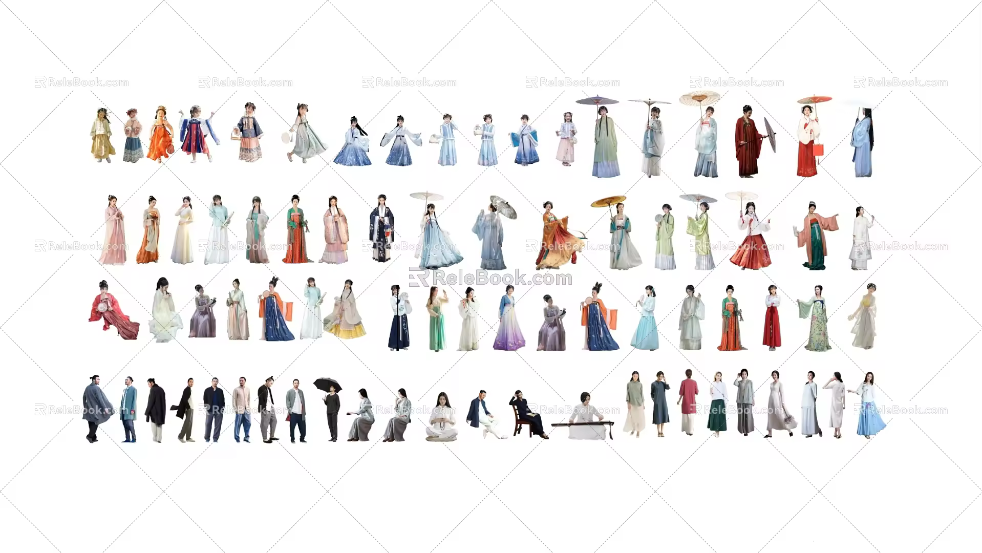 Chinese-style multi-person ancient characters Hanfu ancient characters beautiful women and men 3d model
