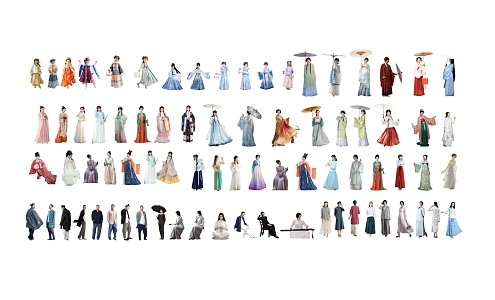 Chinese-style multi-person ancient characters Hanfu ancient characters beautiful women and men 3d model