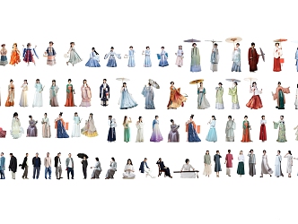 Chinese-style multi-person ancient characters Hanfu ancient characters beautiful women and men 3d model