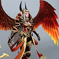 Game Movie Character Featuring Large Red Orange Wings Flaming Sword And Ornate Armor