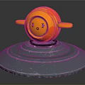 Vibrant Orange Sphere With Smiling Face Yellow Arms On Silver Base Blue Geometric Patterns 3d model
