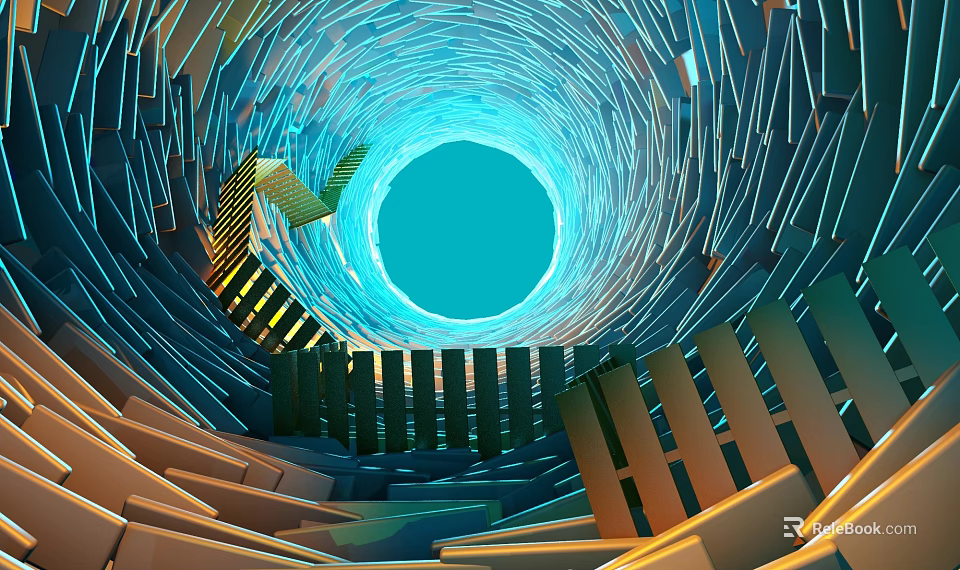 Cartoon Scene Of Futuristic Tunnel With Glowing Light And Geometric Shapes 3d model 