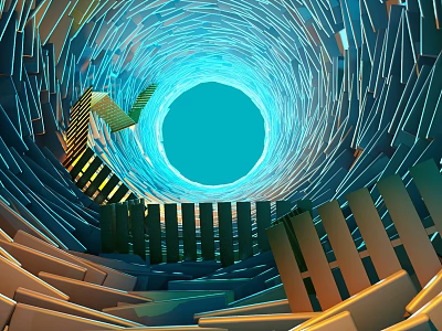 Cartoon Scene Of Futuristic Tunnel With Glowing Light And Geometric Shapes 3d model