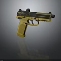 High Quality Yellow Pistol 3D Model With Metallic Texture And Barrel Trigger Parts