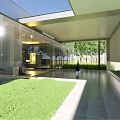Modern Sales Office Building Exterior With Lush Greenery And Scenic Landscape Design