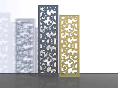 Carved Decorative Screens in Gray and Gold with Intricate Patterns 3d model