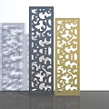 Carved Decorative Screens in Gray and Gold with Intricate Patterns