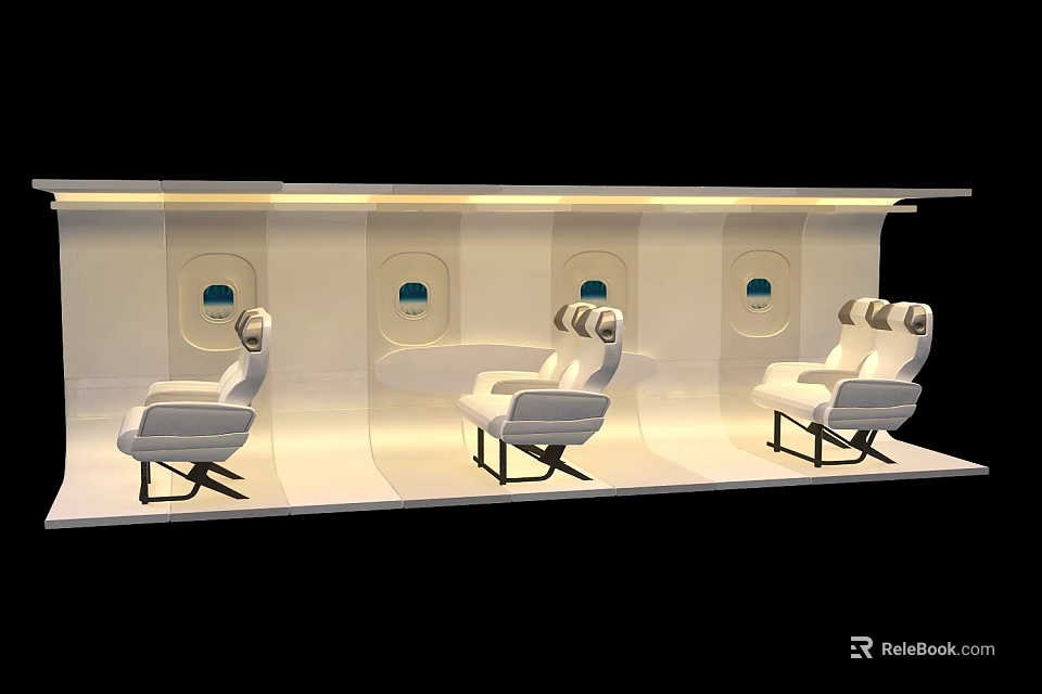 Modern Airplane Cabin Interior With White Comfortable Seats And Windows Arranged In Row For Passengers 3d model 