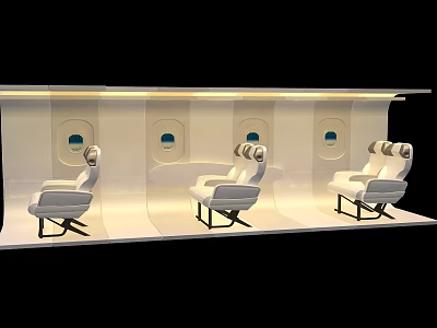 Modern Airplane Cabin Interior With White Comfortable Seats And Windows Arranged In Row For Passengers 3d model