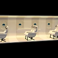 Modern Airplane Cabin Interior With White Comfortable Seats And Windows Arranged In Row For Passengers