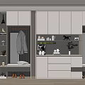 Modern Entryway Shoe Cabinet With Coat Hooks Mirror And Decorative Shelves