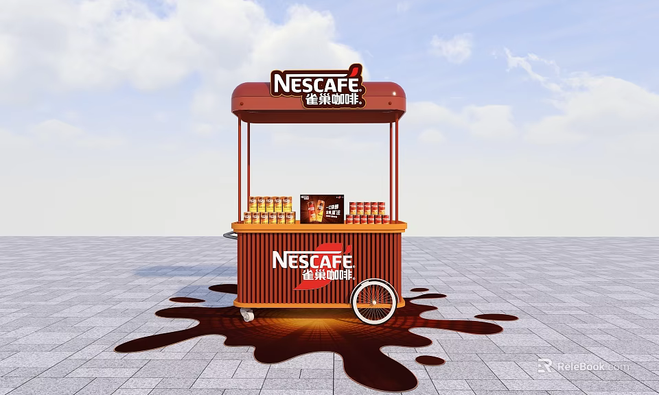 Nescafe Original Dessert Shop Cart With Canned Drinks And Outdoor Blue Sky 3d model 