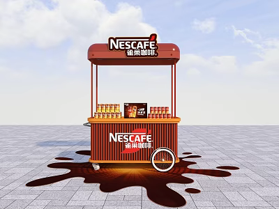 Nescafe Original Dessert Shop Cart With Canned Drinks And Outdoor Blue Sky 3d model