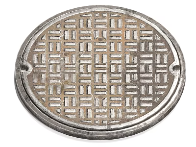 Metal Manhole Cover With Grid Pattern And Edge Holes On White Background 3d model