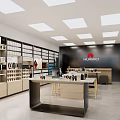 Modern Digital Store Featuring HUAWEI Smartphones Accessories Display Shelves and Bright Interior