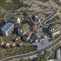Scenic Hotel Building on Island Hill Surrounded by Roads and Other Buildings