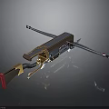 Mechanical Crossbow Weapon with Metal Frame Wooden Grip and Red Accents