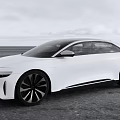 White Electric Sedan With Sleek Aerodynamic Design On Open Coastal Road Under Cloudy Sky