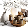Minimalist Natural Decorative Ornament Set With Twigs Vase Ceramic Jars And Plates