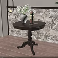 Dark Wooden Coffee Table With White Vase Flowers Wine Bottle And Glasses By Patterned Wallpaper