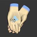 3D Hand Model With Yellow Nails Holding Small Blue Object In Palm