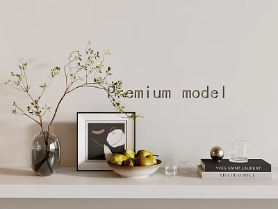 Decorative Ornament Set With Glass Vase Framed Art Green Apple Bowl Golden Ball And Books 3d model