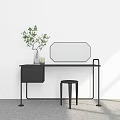 Modern Minimalist Dressing Table with Octagonal Mirror Stool and Green Plant Vase 3d model