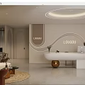 Modern Beauty Hair Salon Interior Design With Reception Counter Sofa And Decorative Plants
