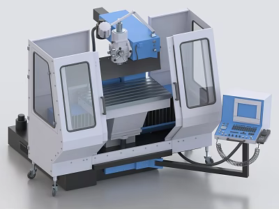Industrial CNC Machining Center With Transparent Protective Doors Control Panel And Precision Worktable 3d model