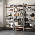 Modern Bathroom Cabinet Rack with Metal Frame Wood Shelves Storage Baskets Jars Towels
