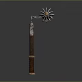 Medieval Weapon With Decorative Metal Chain Wooden Handle And Ornate Head