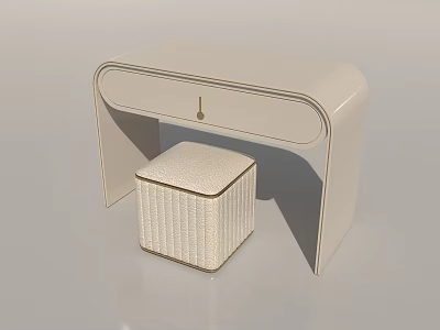 Modern Minimalist Vanity Design With Drawer And Textured Stool Rounded Edges 3d model